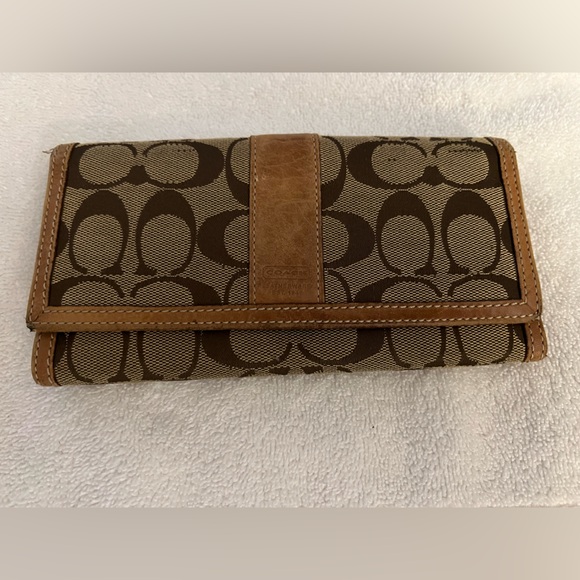 Coach Handbags - Tan Coach leather and canvas long wallet